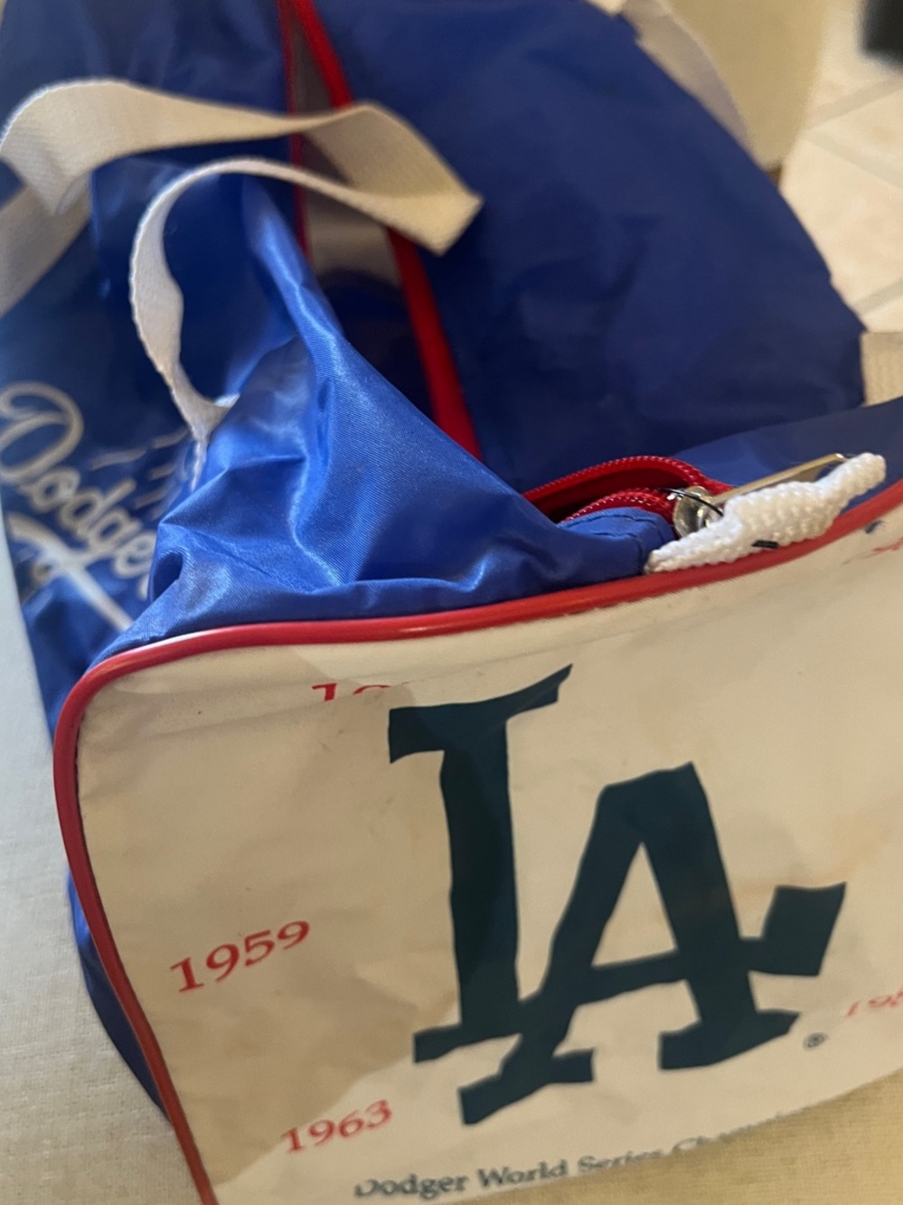Los Angeles 1988 Dodgers Blue & White Duffle Bag from Pizza Hut